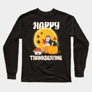 Alaskan Husky Seeing Turkey Dish Happy Halloween Thanksgiving Merry Christmas Day Long Sleeve T-Shirt